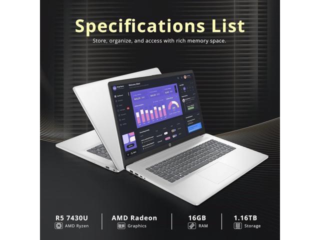 HP 17.3' FHD Laptop for Business and Students - with Office Lifetime License, AMD Ryzen 5 7430U, Wi-Fi 6, Windows 11 Pro (16GB RAM 512GB SSD)