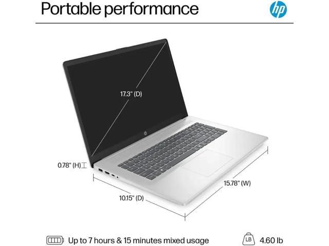 HP 17-inch Student & Business Laptop - Intel Core i3 - 32GB RAM - 2TB SSD - AI Copilot Key - Windows 11 Pro - Numeric Keypad - Wi-Fi 6 - Silver