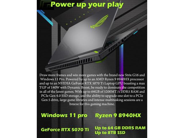ASUS ROG Strix G16 Gaming Laptop, NVIDIA GeForce RTX 5070 Ti, AMD Ryzen 9 8940HX, 64GB DDR5 RAM, 1TB SSD, 16 inch 165Hz 300 nits, Wi-Fi 6E, Backlit...