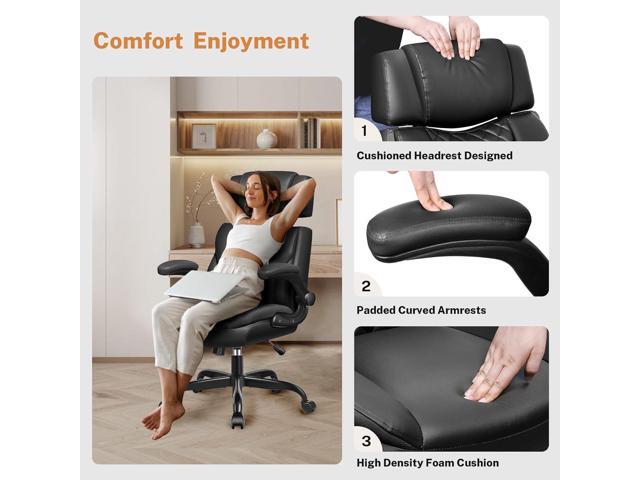 Office Chair Flip Up Arms, Executive Leather Office Chair Ergonomic Desk Chair with Lumbar Support, Adjustable Headrest, Computer Chair Home Office...