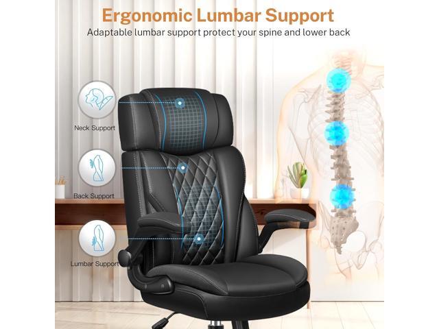 Office Chair Flip Up Arms, Executive Leather Office Chair Ergonomic Desk Chair with Lumbar Support, Adjustable Headrest, Computer Chair Home Office...