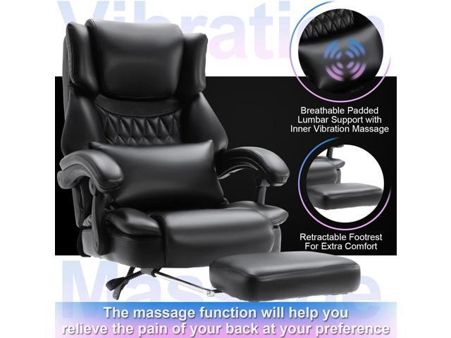 High Back Massage Reclining Office Chair with Footrest - Executive Computer Home Desk Massaging Lumbar Cushion, Adjustable Angle, Breathable Thick...