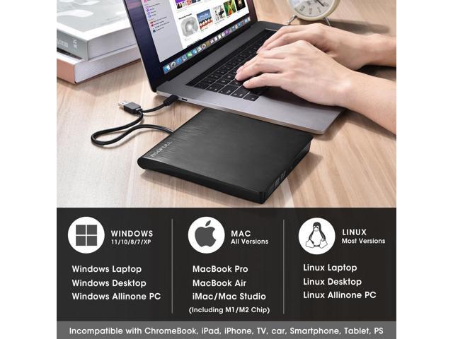 External CD DVD +/-RW Drive USB 3.0 & USB-C Portable CD/DVD ROM Player Burner Reader Writer Rewriter Optical Disc Drive for Laptop Desktop PC,...