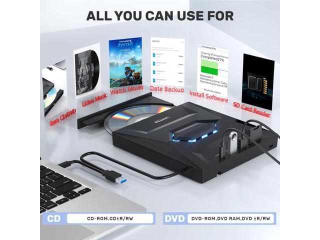 Unitek External CD DVD Drive, USB C Portable CD/DVD +/-RW Drive/DVD Player with SD Card Reader USB 3.0 USB C Hub CD ROM Burner Compatible with...