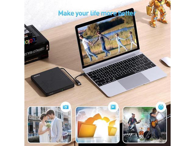 External CD DVD Drive, CD Burner USB 3.0 with 2 USB Ports and 2 TF/SD Card Slots, Optical Disk Drive for Laptop Mac, PC Windows 11/10/8/7 Linux OS...