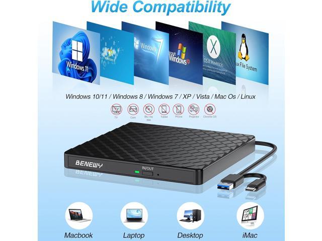 External CD/DVD Drive for Laptop, USB 3.0 CD DVD +/-RW Drive Burner DVD Player, External CD ROM Reader Writer Optical Drive Compatible with Laptop...