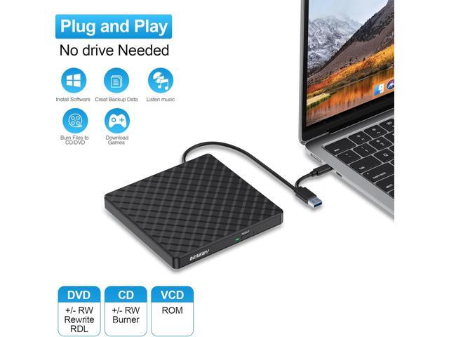 External CD/DVD Drive for Laptop, USB 3.0 CD DVD +/-RW Drive Burner DVD Player, External CD ROM Reader Writer Optical Drive Compatible with Laptop...