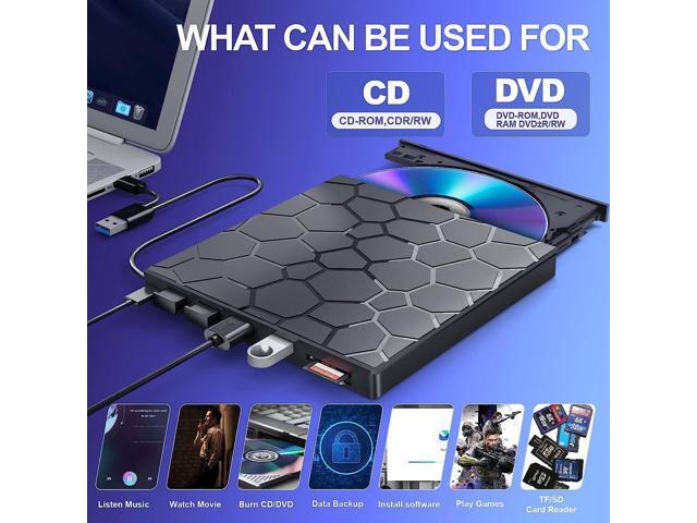 External CD/DVD Drive for Laptop, 7-IN-1 USB 3.0 Slim Portable DVD Player, CD ROM Burner, Writer, and External Disk Drive Optical Compatible with...