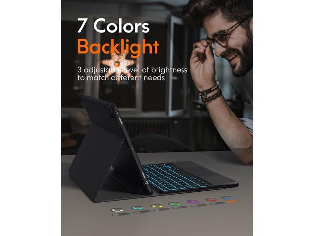 iPad 9th Generation Case with Keyboard, 7 Color Backlit, Multi-Touch Trackpad, Built-in Pencil Holder, 2 Bluetooth Channels, Flip Stand Keyboard...