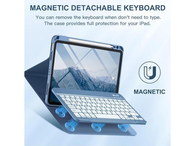 For iPad Air 11-inch M2/ 10.9 Inch Air 5th 4th Generation Case with Keyboard - Backlit Wireless Detachable, Folio Cover with Pencil Holder for iPad...