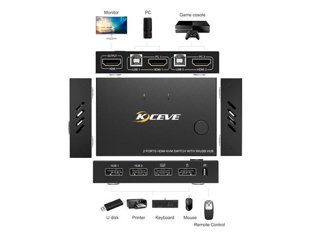 KVM Switch HDMI KVM Switch 2 Ports HDMI KVM Switch USB 2.0 Switcher Box 2 in 1 Out for 2 Computers Share Keyboard and Mouse Support 4K@30Hz, with...