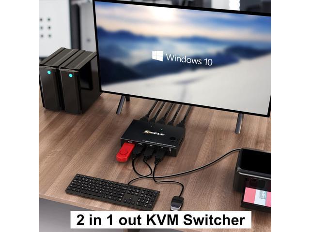 KVM Switch HDMI KVM Switch 2 Ports HDMI KVM Switch USB 2.0 Switcher Box 2 in 1 Out for 2 Computers Share Keyboard and Mouse Support 4K@30Hz, with...