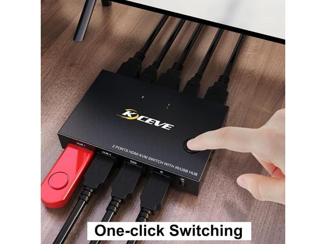 KVM Switch HDMI KVM Switch 2 Ports HDMI KVM Switch USB 2.0 Switcher Box 2 in 1 Out for 2 Computers Share Keyboard and Mouse Support 4K@30Hz, with...
