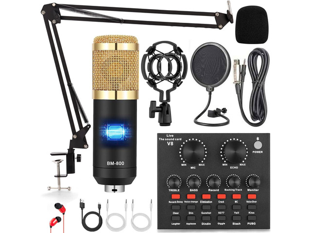 Podcast Equipment Bundle, Audio Interface with Voice Changer and BM800 Condenser