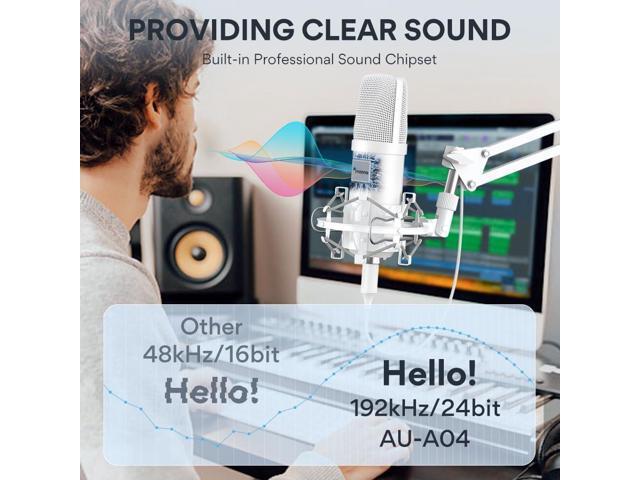 USB Microphone, 192kHz/24bit Plug & Play PC Computer Podcast Condenser Cardioid Metal Mic Kit with Professional Sound Chipset for Recording,...