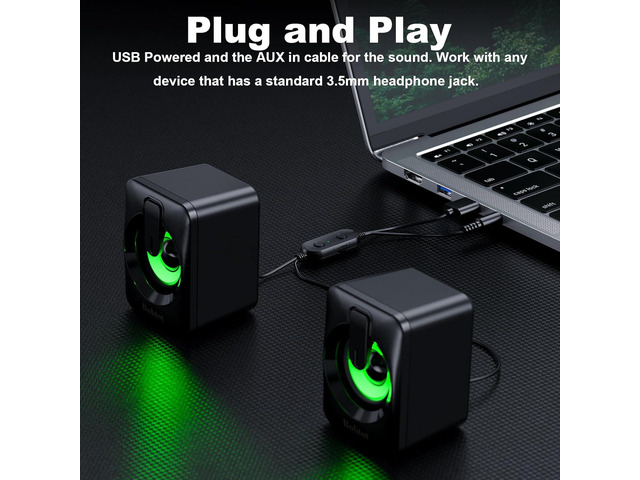 Computer Speaker USB Powered - 2.0 Mini Portable Bluetooth Subwoofer with RGB Lights Volume Control 3.5mm AUX-in HiFi Stereo Sound Desk Audio...