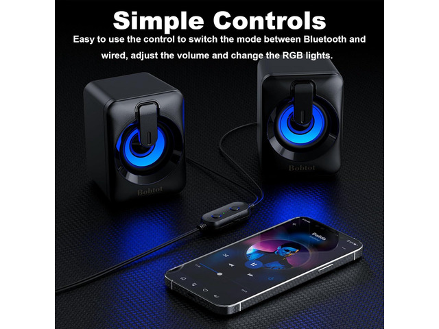 Computer Speaker USB Powered - 2.0 Mini Portable Bluetooth Subwoofer with RGB Lights Volume Control 3.5mm AUX-in HiFi Stereo Sound Desk Audio...