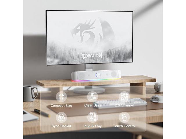 GS560 RGB Desktop Soundbar, 2.0 Channel Computer Speaker with Dynamic Lighting Bar Audio-Light Sync/Display, Touch-Control Backlit with Volume...