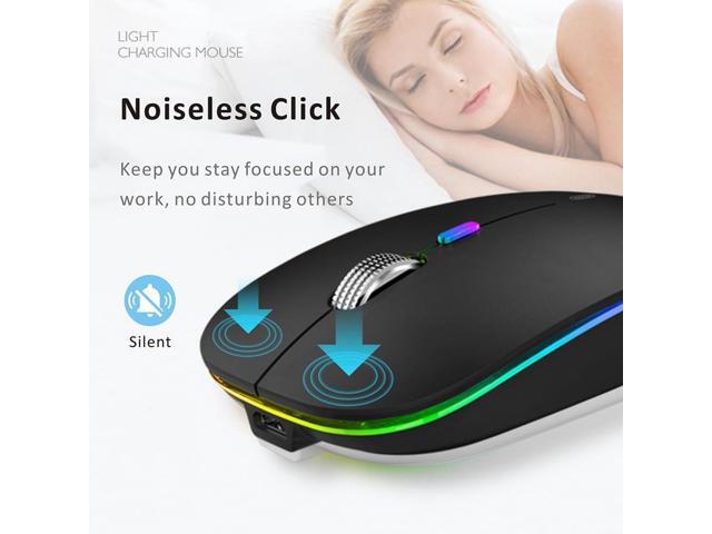 LED Wireless Mouse, G12 Slim Rechargeable Silent Mouse, 2.4G Portable USB Optical Computer Mice with USB Receiver and Type C Adapter (Matte Black)