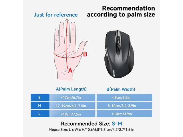 TECKNET Wireless Mouse (2.4G & BT5.0/3.0) Silent 4800 DPI Computer USB A & Bluetooth Mouse 6 Buttons, Wide Compatibility - Grey
