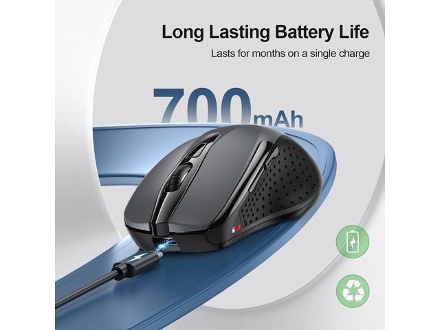 TECKNET Wireless Mouse (BT5.0/3.0 & 2.4G) Rechargeable 4800 DPI Silent USB A & Bluetooth Mouse 6 Buttons, Wide Compatibility - Grey