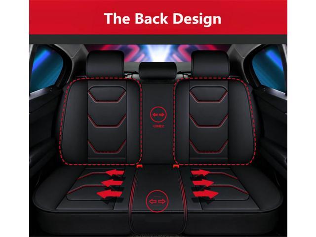 Acaigel Full Set Black Red, PU Leather, Comfortable, Anti-Skid, Front Rear Seat Covers, 3 Pieces