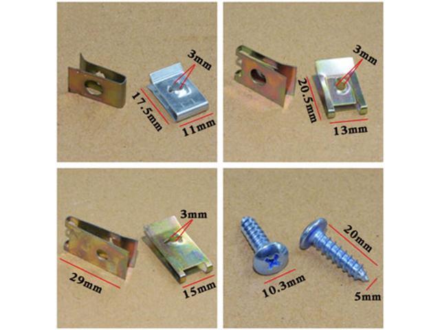 Acaigel 100x Mixed U Type Metal Clips Car Body Panel Bumper Fixed Fender Fastener Screw