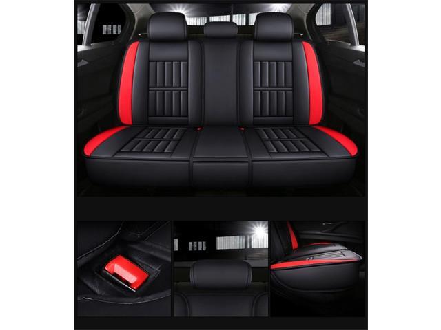 Paiying Car Seat Covers Full Set Red & Black PU Leather Front + Rear 5-Seats Pad Cushion