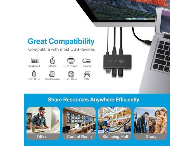 4 Ports USB 3.0 Switcher for PC Printer Scanner Mouse Keyboard 2 Computers Sharing 4 Devices USB Switch