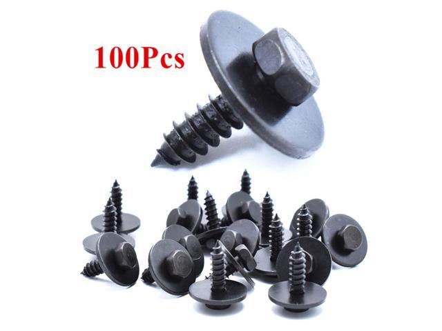 Acaigel 100pcs Metal Car Body Fender Bumper Repair Screws Retainer 7.7mm Hex Washer Head