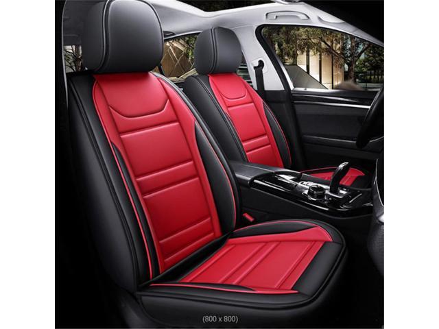 Acaigel Full Set Auto Car Seat Covers 5-Seats Accessories Black + Red Leather