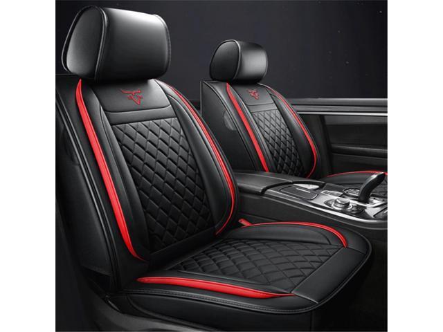 Acaigel Black+Red Car Seat Covers Full Surrounded PU Leather Seat Cushion Set Pad 5-Sits
