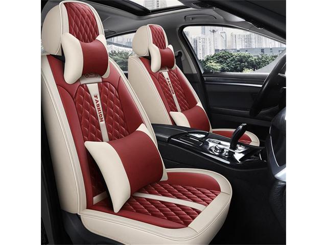 Acaigel Red & Beige Car Seat Cover PU Leather Front Rear Cushion Pad Protector