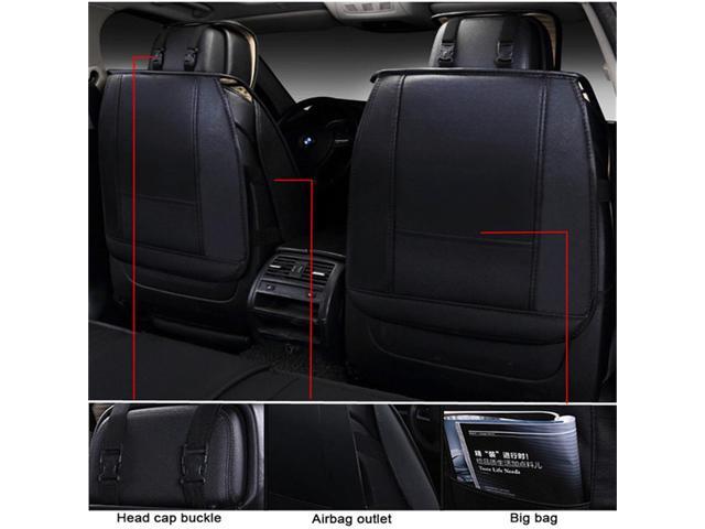 Paiying Primium Car Seat Cover Pillow Full Set Black PU Leather Cushion White Thread Pad
