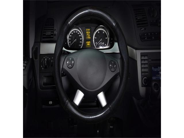 Paiying 38CM Deluxe Black Carbon Fiber & Leather Car Steering Wheel Cover Trim