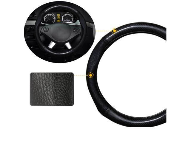 Acaigel 38CM Deluxe Black Carbon Fiber & Leather Car Steering Wheel Cover Trim