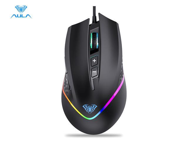 AULA F805 RGB Laptop Wired Mouse with Programmable Side Buttons, Rainbow LED Backlight, 6400DPI, Ergonomic Optical Gaming for PC Mac Laptop/Desktop.