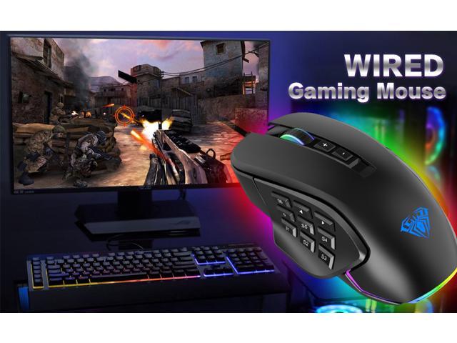 AULA H510 Wired MMO Gaming Mouse with 9 Side Buttons Programmable, RGB Chroma Backlit, High Precision 10,000 DPI Dual-Mode Office Games Mouse.