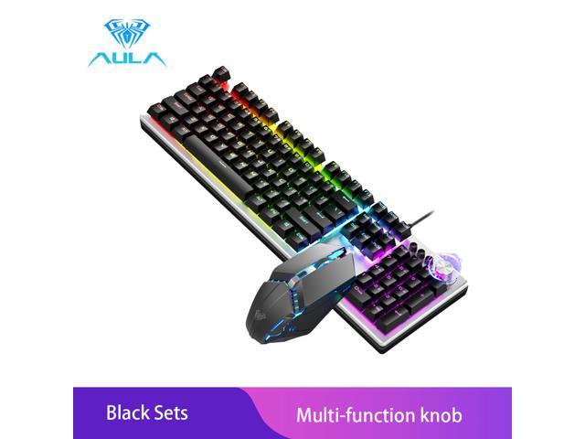 AULA T200 Wired Gaming Keyboard Mouse Combos 104 keys Multimedia Knob Mix Backlight Keyboard Gaming Set for Notebook Desktop