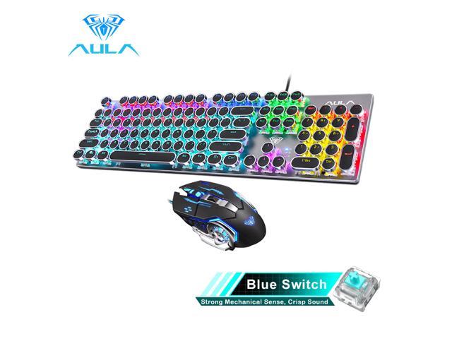 AULA Mechanical Gaming Keyboard and Mouse Combo, Blue Switches, USB Wired, 2400DPI, RGB LED Backlight, Macro Programming for PC Laptop Gaming (Punk.