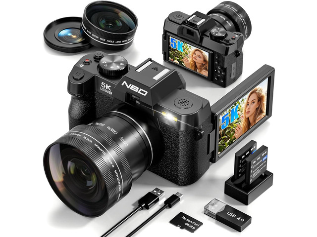 NBD 5K Digital Camera, 64MP Autofocus Anti-Shake Vlogging Camera 16X Digital Zoo