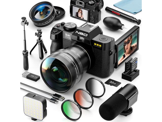 NBD 5K 64MP Vlogging Digital Camera Autofocus Anti-Shake, 16X Zoom, WiFi, Wide Macro Lens, Tripod & 3-Color Fill Light with 32GB TF Card, Travel...