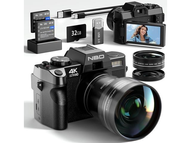 NBD 4K 48MP Digital Vlogging Camera for YouTube TikTok Travel Photography, 180° Flip Screen,16X Digital Zoom, Auto Focus, WiFi, 2 Batteries,32GB TF...