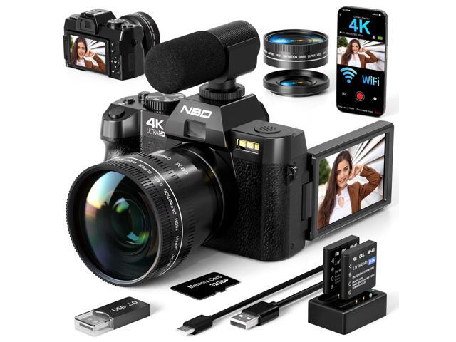 NBD 4K Digital Camera 64MP Photography Vlog Camera, 180° Flip Screen, Wide Macro Lens + External Mic, 16X Digital Zoom, WiFi, 2 Batteries, 32GB TF...