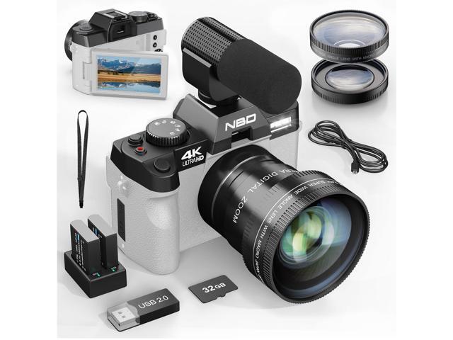 NBD 4K Digital Camera 48MP Photography Vlog Camera, 180° Flip Screen, Wide Macro Lens + External Mic, 16X Digital Zoom, WiFi, 2 Batteries, 32GB TF...