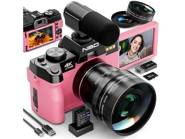 NBD 4K Digital Camera 48MP Photography Vlog Camera, 180° Flip Screen, Wide Macro Lens + External Mic, 16X Digital Zoom, WiFi, 2 Batteries, 32GB TF...