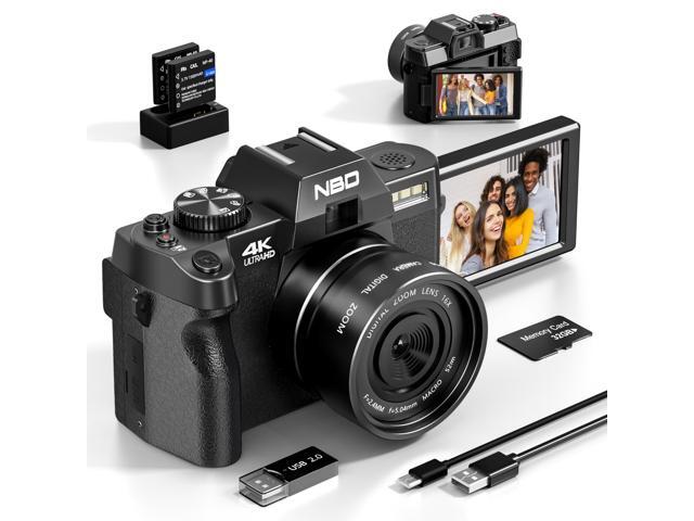 NBD 4K Digital Cameras for Photography,48MP Digital Camera,Travel Vlogging Camera for YouTube,16X Digital Zoom,2 Batteries,32GB TF Card (Black)