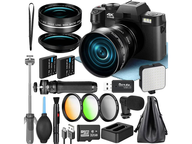 NBD 4K 48MP Vlog Digital Camera with 180Â° Flip Screen, Wide Macro Lens, External Mic, Tripod & 3 Color Fill Light, WiFi,16X Zoom, Dual...