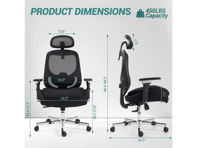 FANTASYLAB Ergonomic Mesh Office Chair, Comfy Desk Chair, Big and Tall Executive Office Chair with 4D Arms, 2D Lumbar Support, Adjustable Headrest,...