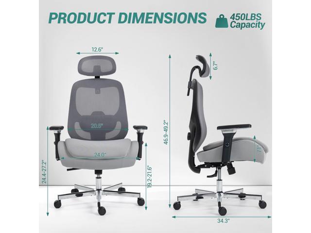 FANTASYLAB Ergonomic Mesh Office Chair, Comfy Desk Chair, Big and Tall Executive Office Chair with 4D Arms, 2D Lumbar Support, Adjustable Headrest,...